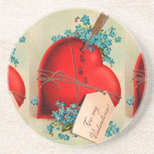 Vintage Big Red Bleeding Heart Valentine vycard Underlägg Sandsten