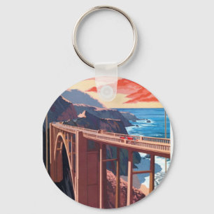 Vintage Big Sur Bixby Bridge USA Turism Nyckelring