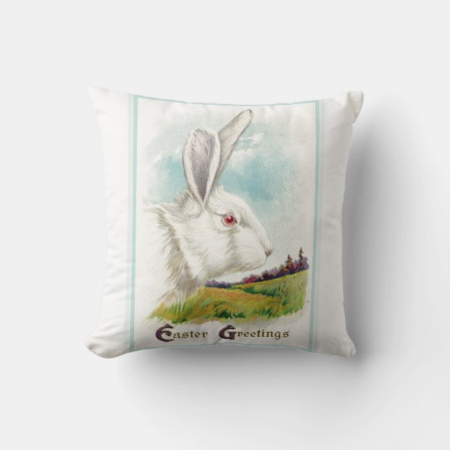 Vintage Big White Påsk Rabbit Kudde (Framsida)