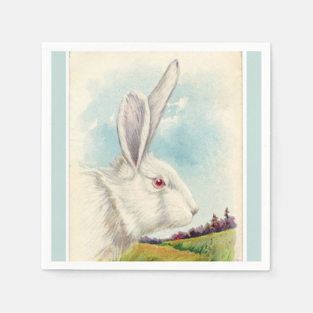 Vintage Big White Påsk Rabbit Light Blue Pappersservett (Framsidan)