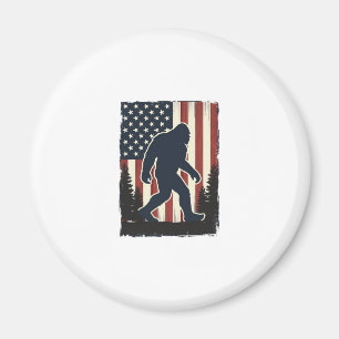 Vintage Bigfoot Amerikansk Flagga Skog Vektor Desi Magnet