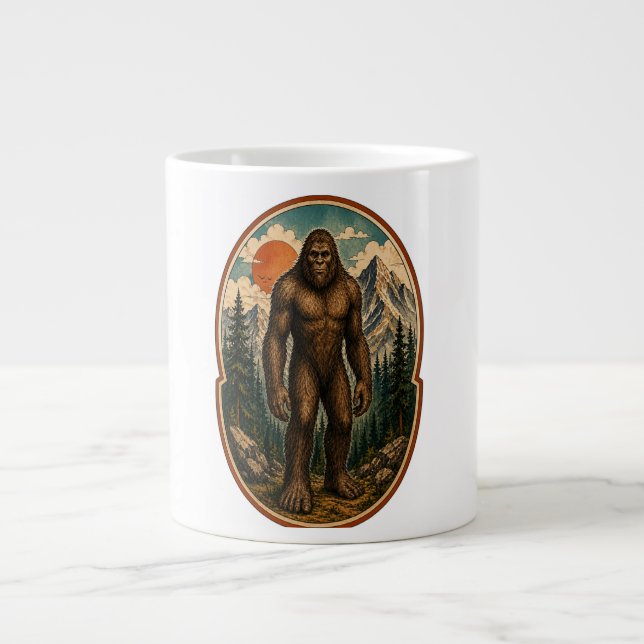 Vintage Bigfoot Bergs Väktare Akvarell Krypta Jumbo Mugg (Framsidan)