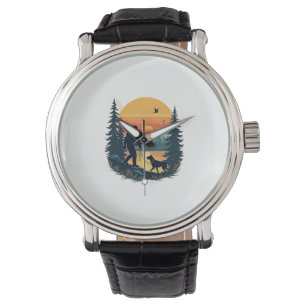 Vintage Bigfoot Gående Hund Berg Dsunset Retro  Armbandsur