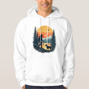 Vintage Bigfoot Gående Hund Berg Solnedgång Retro Hoodie
