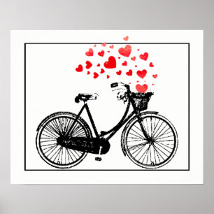 Vintage Bike med Kärlek Hearts Poster