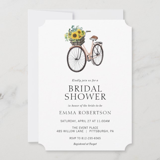 Vintage Bike Solros Basket Möhippa Inbjudningar (Framsida)