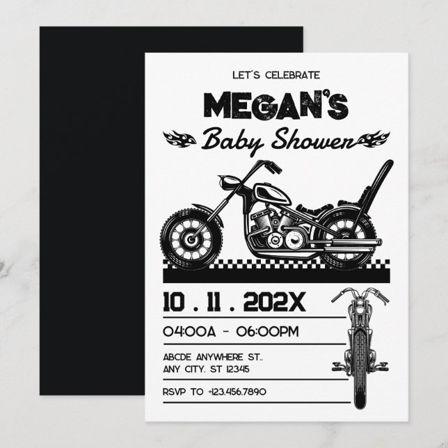 Vintage biker babydusch för motorcykel inbjudningar (Fram/baksida)