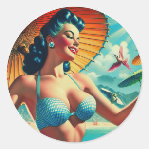 Vintage Bikini Pin-up Runt Klistermärke