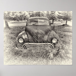 Vintage bil Antique Black and White Rustic Poster