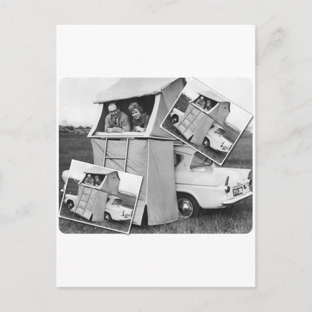 Vintage bil Camping Caravan Vykort (Framsida)