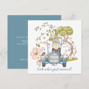 Vintage bil Cute Bunny Boy Birth-meddelande