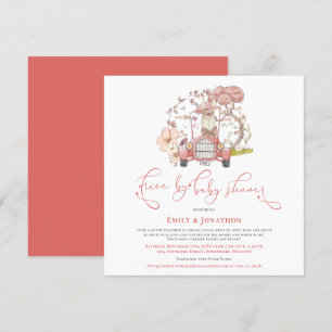 Vintage bil Cute Bunny Coral Drive by Baby Shower Inbjudningar