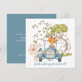 Vintage bil Cute Fox Boy Birth-meddelande