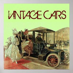 VINTAGE BIL, ELEGANT DAM CLASSIC AUTO Red Grönt Poster