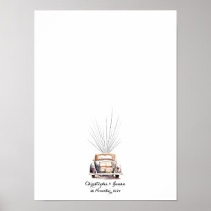 Vintage bil Fingerprint Balloon Bröllop Guest Bok Poster
