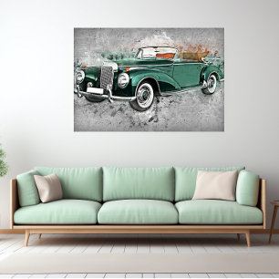 Vintage bil Grönt Timless Automobile Art Poster