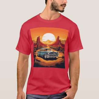 Vintage bil i öken solnedgång vän tjej rolig t shirt