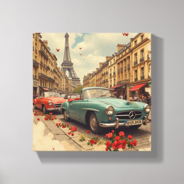 Vintage bil i Paris Canvastryck (Framsida)