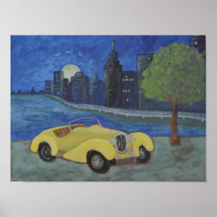 Vintage bil i staden Poster