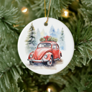 Vintage bil jul julgransprydnad keramik