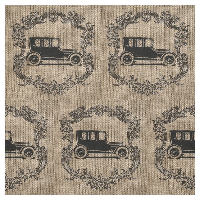 Vintage Bil Jute Tyg (Provkarta)