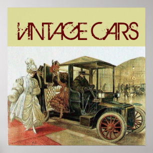 VINTAGE BIL MED ELEGANTA DAMER KLASSISK AUTO Cream Poster