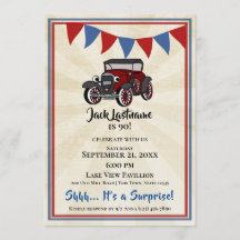 Vintage bil och Bunting Surprise Birthday