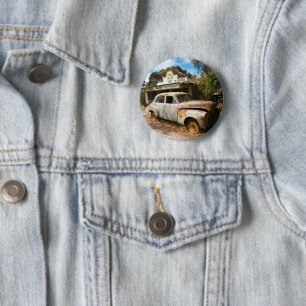 Vintage bil och Garage, 6 cm rund bricka Knapp
