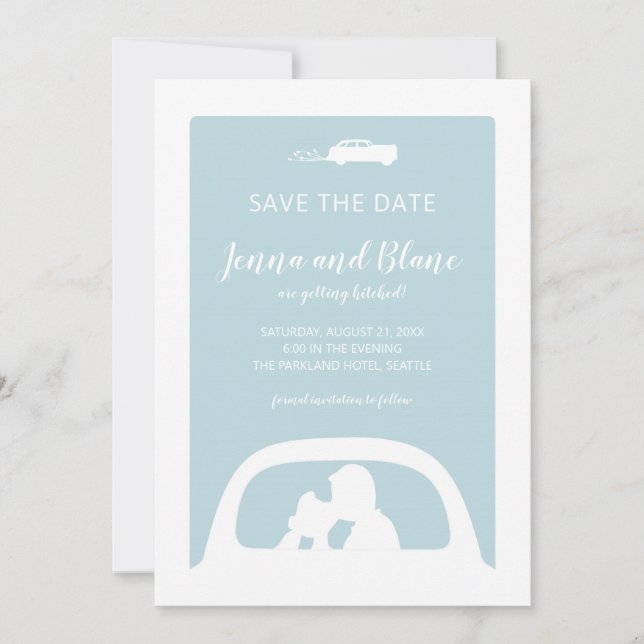 Vintage bil och Newlyweds avslutar Spara datum Inbjudningar (Framsida)