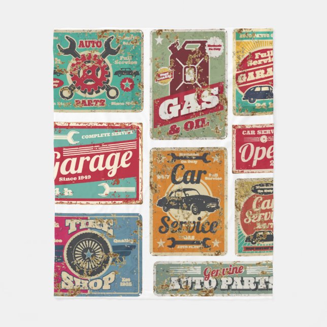 Vintage bil och station vintage metall fleecefilt (Framsidan)