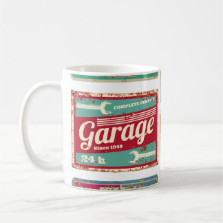 Vintage bil och station vintage metall  kaffemugg
