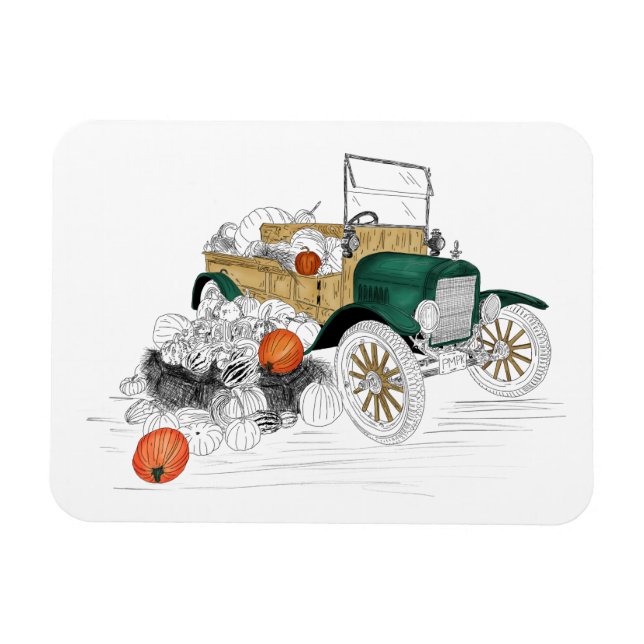 Vintage bil Pumpkin Harvest Magnet (Horisontell)