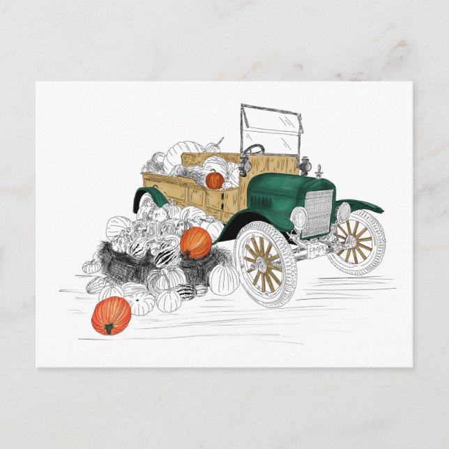 Vintage bil Pumpkin Harvest Vykort (Framsida)