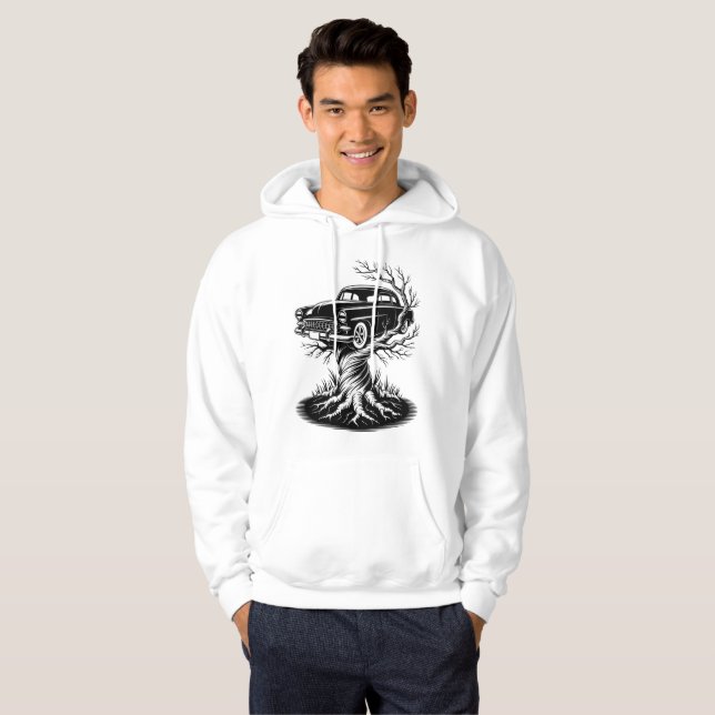 Vintage Bil Träd Tatuering Flash Design Hoodie (Hel framsida)