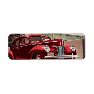 Vintage bilar, Classic Sedans Road Resa på Freeway Returadress Etikett