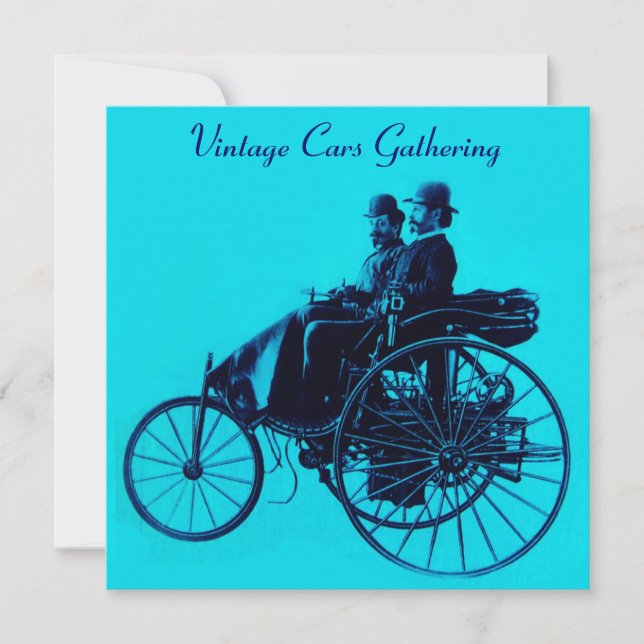Vintage bilar GATHERING Blue turquase Inbjudningar (Framsida)