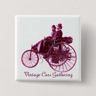 Vintage bilar Gathering , lila rosa violett vit Knapp