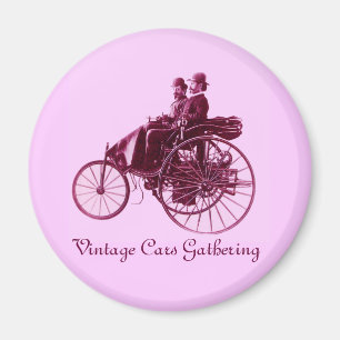 Vintage bilar Gathering , lila rosa violett vit Magnet