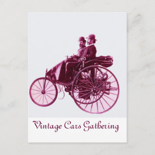 Vintage bilar Gathering , lila rosa violett vit Vykort