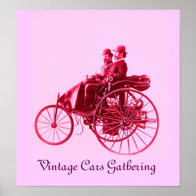 Vintage bilar Gathering,rosa fuchsia red violet Poster (Framsidan)