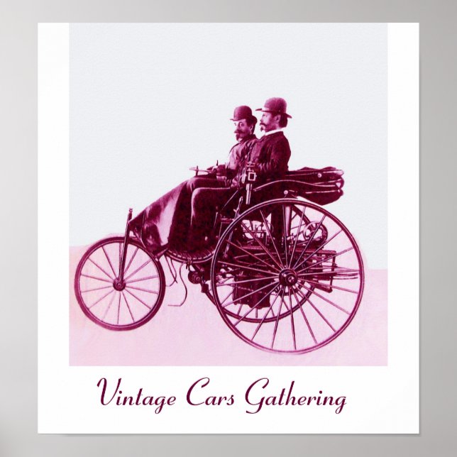 Vintage bilar Gathering , vit lila rosa Poster (Framsidan)