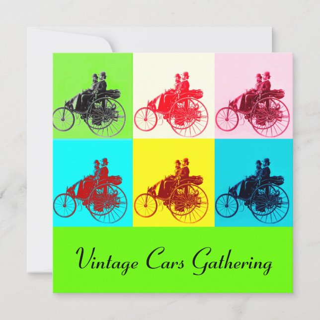 Vintage bilar INSAMLING POP ART Inbjudningar (Framsida)