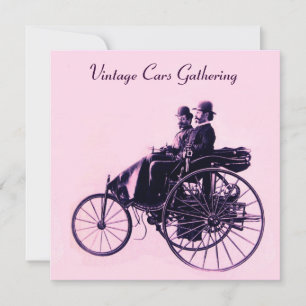 Vintage bilar, rosa lila inbjudningar