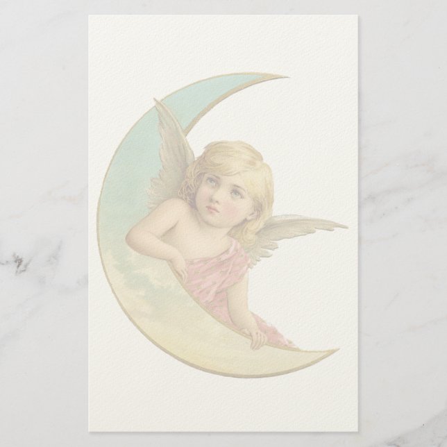 Vintage bild - Angel Sitta på Crescent Måne Brevpapper (Framsida)