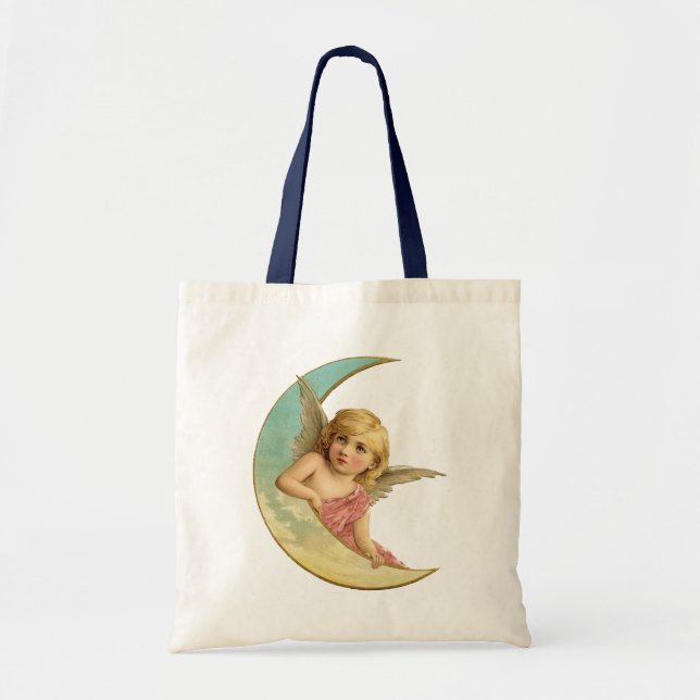 Vintage bild - Angel Sitta på Crescent Måne Tygkasse (Framsidan)