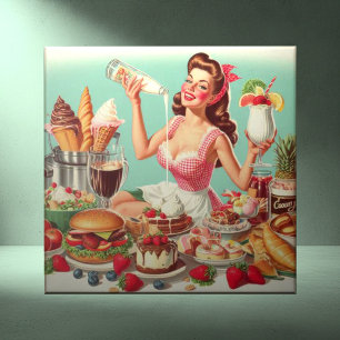 Vintage - bild av PIN-up-fönster Kakelplatta