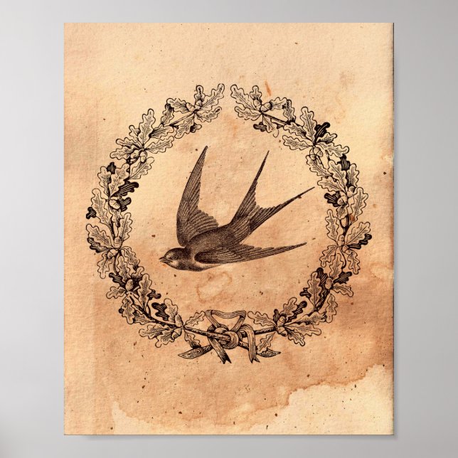 Vintage bild Bird Sväljer ram Tea Nedfläckad Pappe Poster (Framsidan)