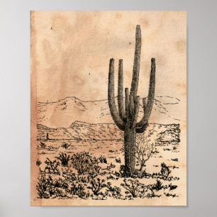 Vintage bild Desert Cactus Tea Nedfläckad Papper Poster