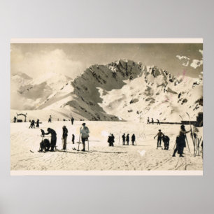 Vintage bild frankrike, Superbagneres som skidar Poster