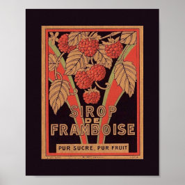 Vintage bild Fransk RASPBERRY SYRUP-etikett POSTER